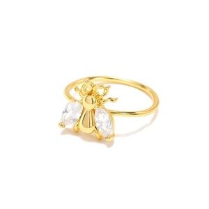 18K Gold Plated Bee Ring With Diamond Wing Accents